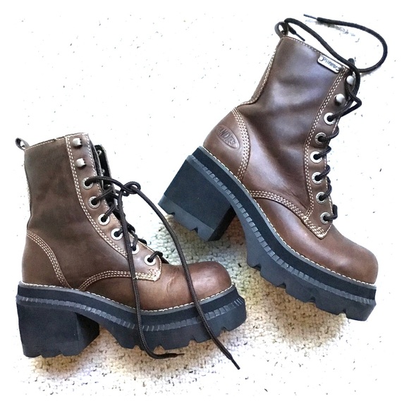 brown platform combat boots